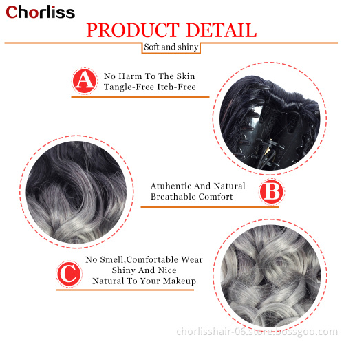 Wholesale Grey Curl Natural Wave Claw-Clip Drawstring Ponytail Extension Hairpiece Synthetic Hair Ponytails For Women Girl